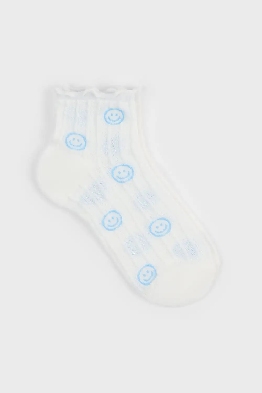 Modern Ribbed Smiley Face Ruffle Trim Socks