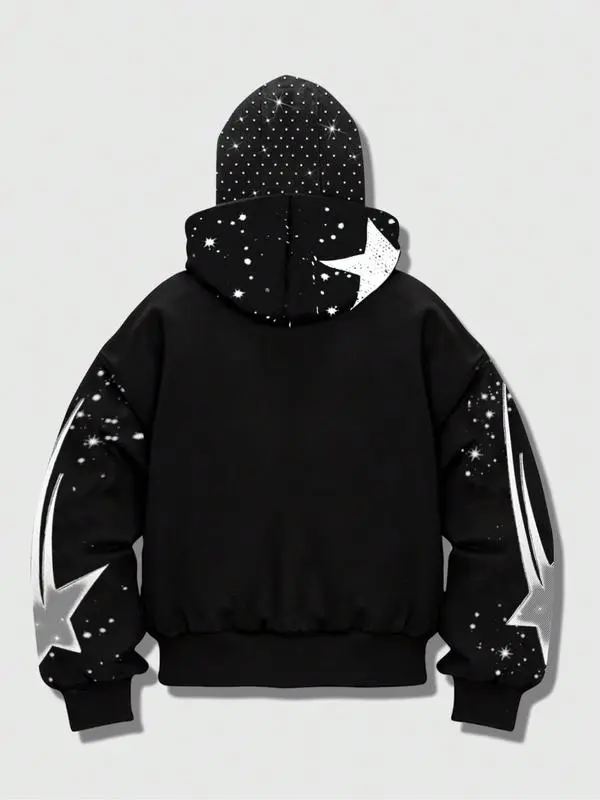 Men's Street-Style Rhinestone Windproof Warm 2-in-Hoodie w/Pockets & Zipper (Fall Winter) ships within 24 hours.Priority delivery in areas affected by heavy snow.