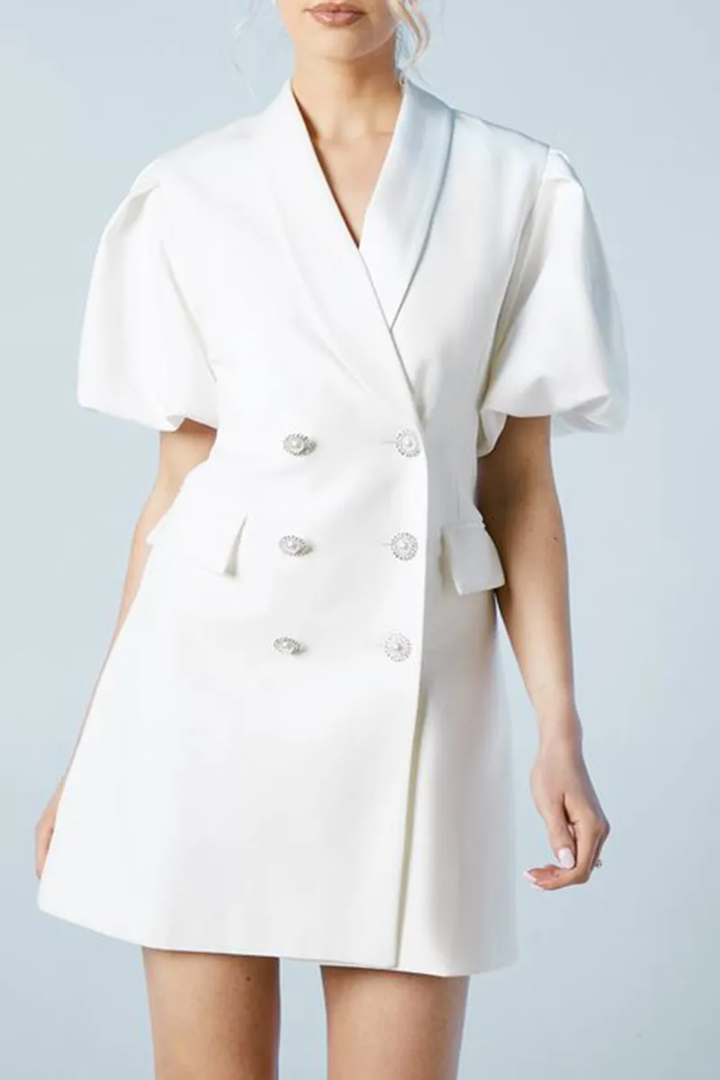 Casual Style Ivory Puff Sleeve Bridal Blazer Dress