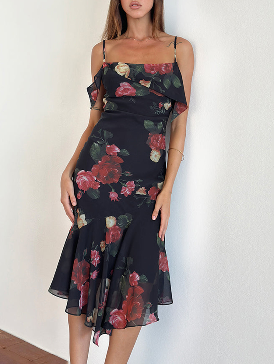 Midi Dress In Renaissance Rose Black