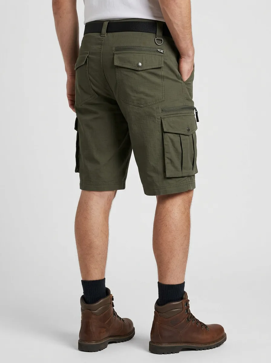 Men's Outdoor Tactical Olive Green Multi-Pocket Cargo Shorts