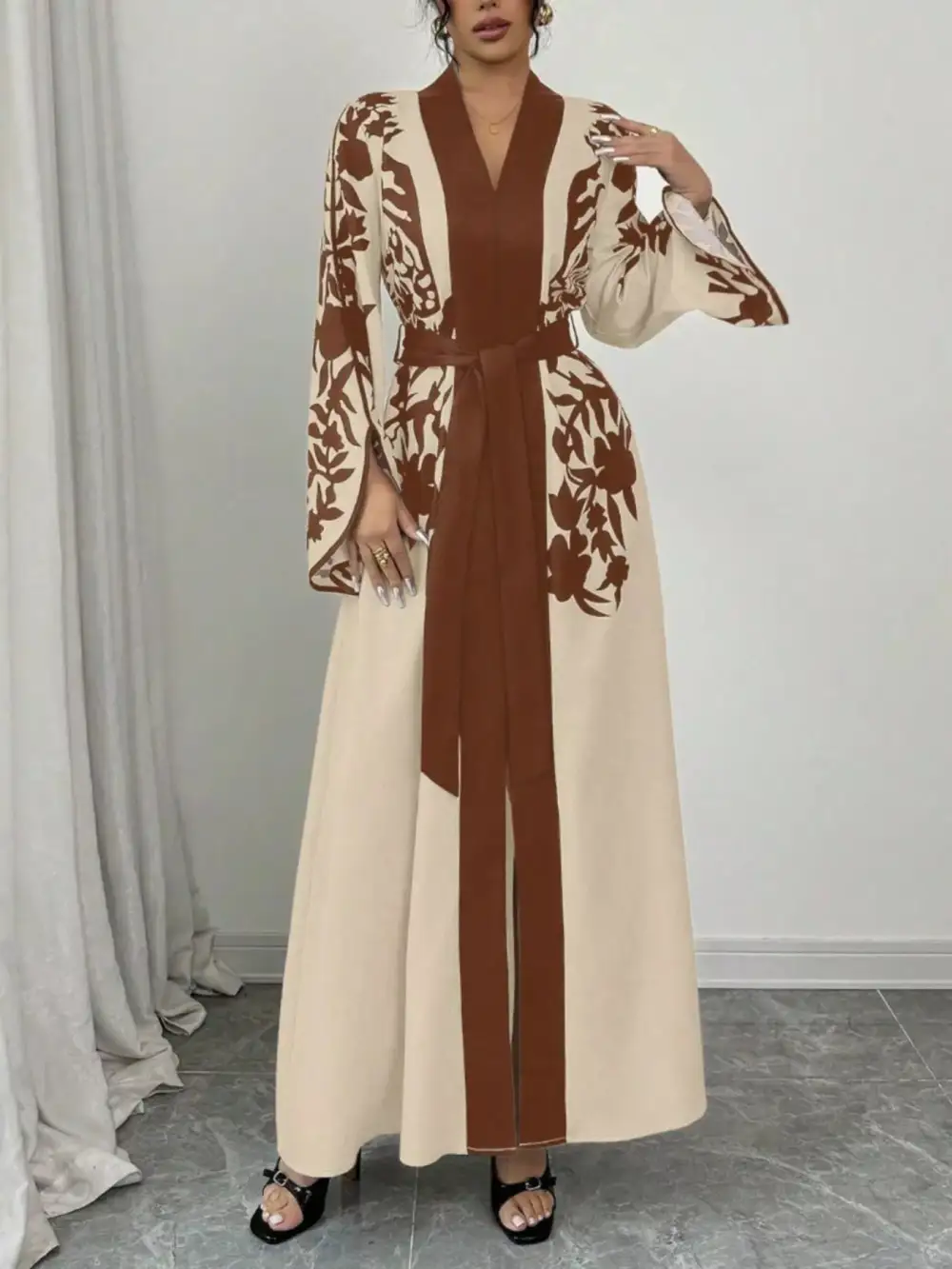 Printed Tie Waist Maxi Dress