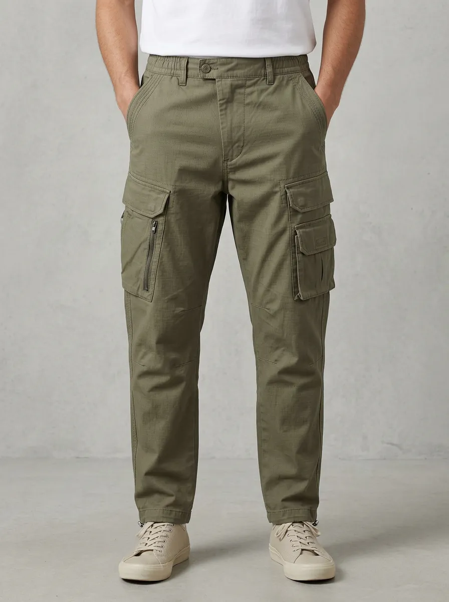 Men's Olive Green Multi-Pocket Tactical Cargo Pants