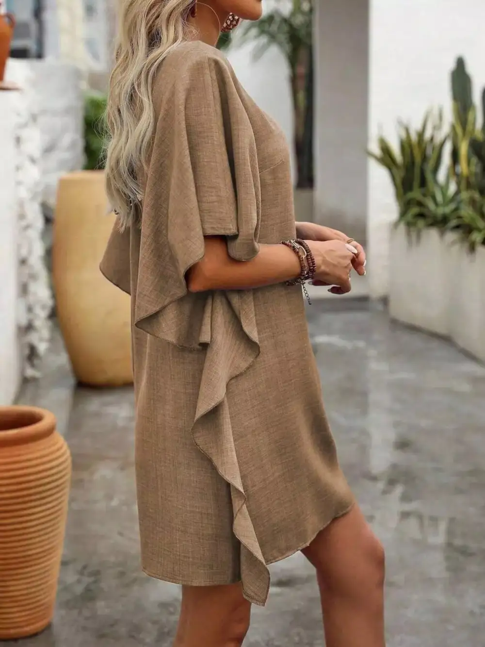 V-Neck Ruffled Mini Dress