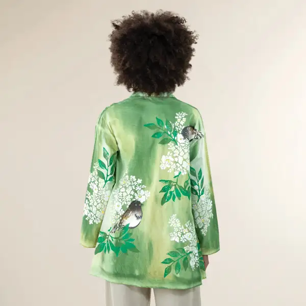 Hand-painted Birds On Hydrangeas Button Up Blouse