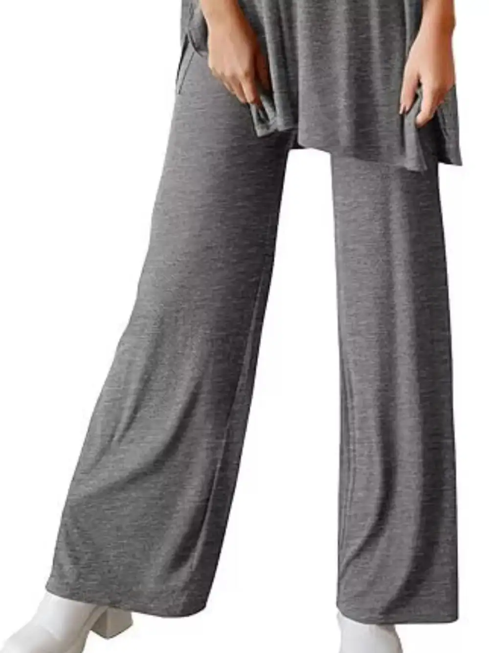 Slit Round Neck Top and Pants Set
