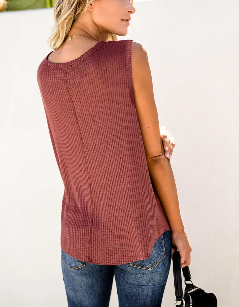 Airy Crew Neck Waffle Tank Top