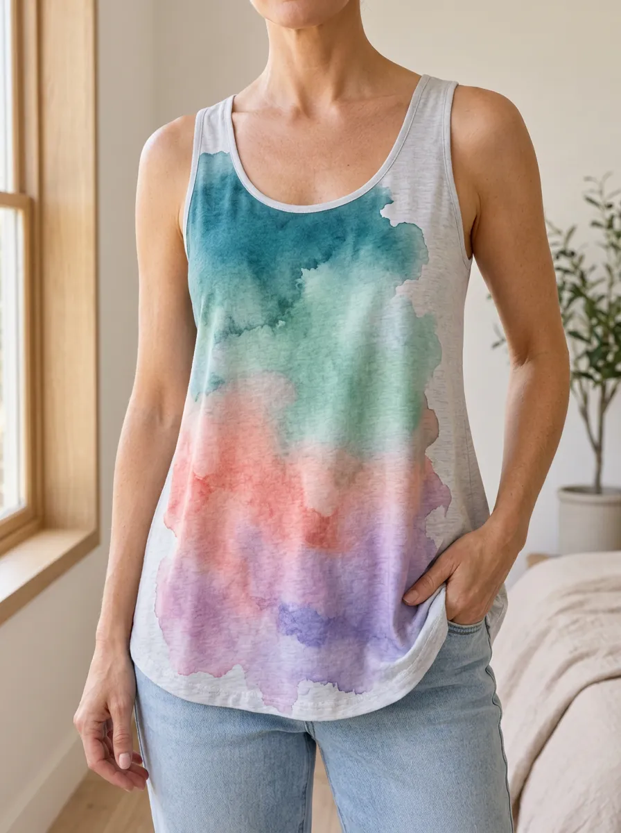 Women's Abstract Watercolor Gradient Printed Tank Top