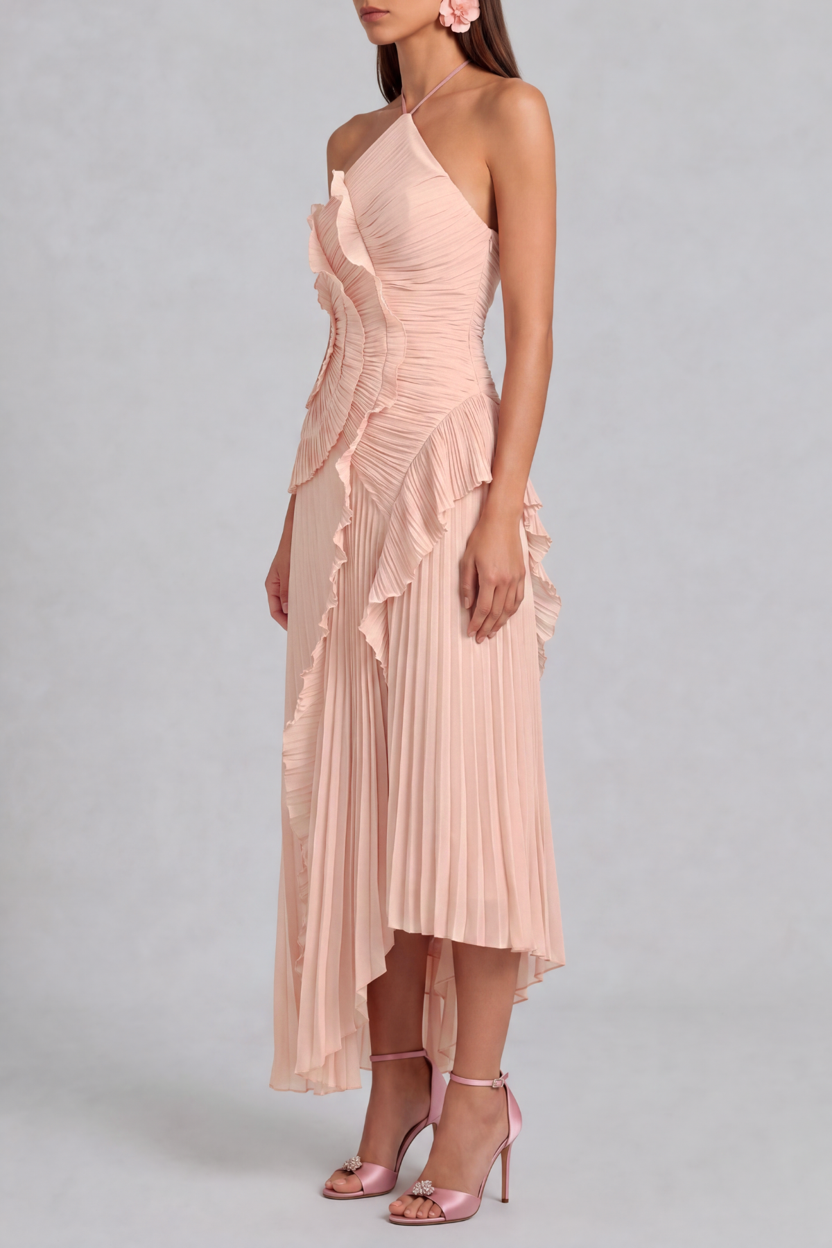 Classic Ruffle Pleated Midi Dress