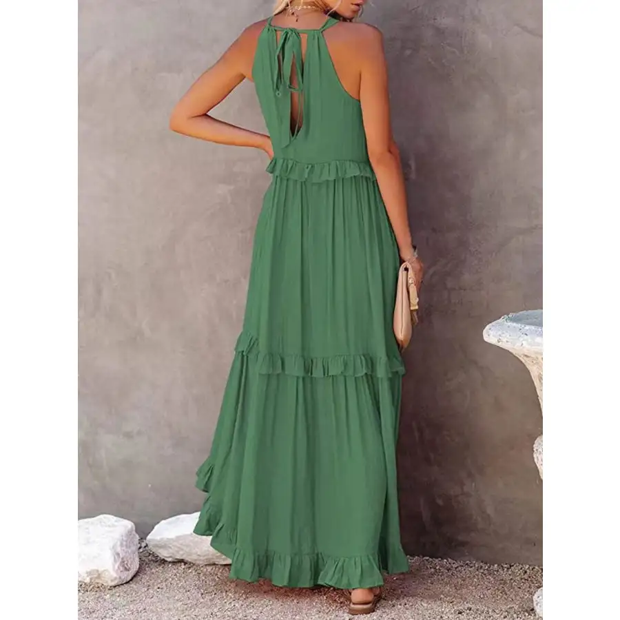 Ruffled Sleeveless Maxi Dress with Pockets