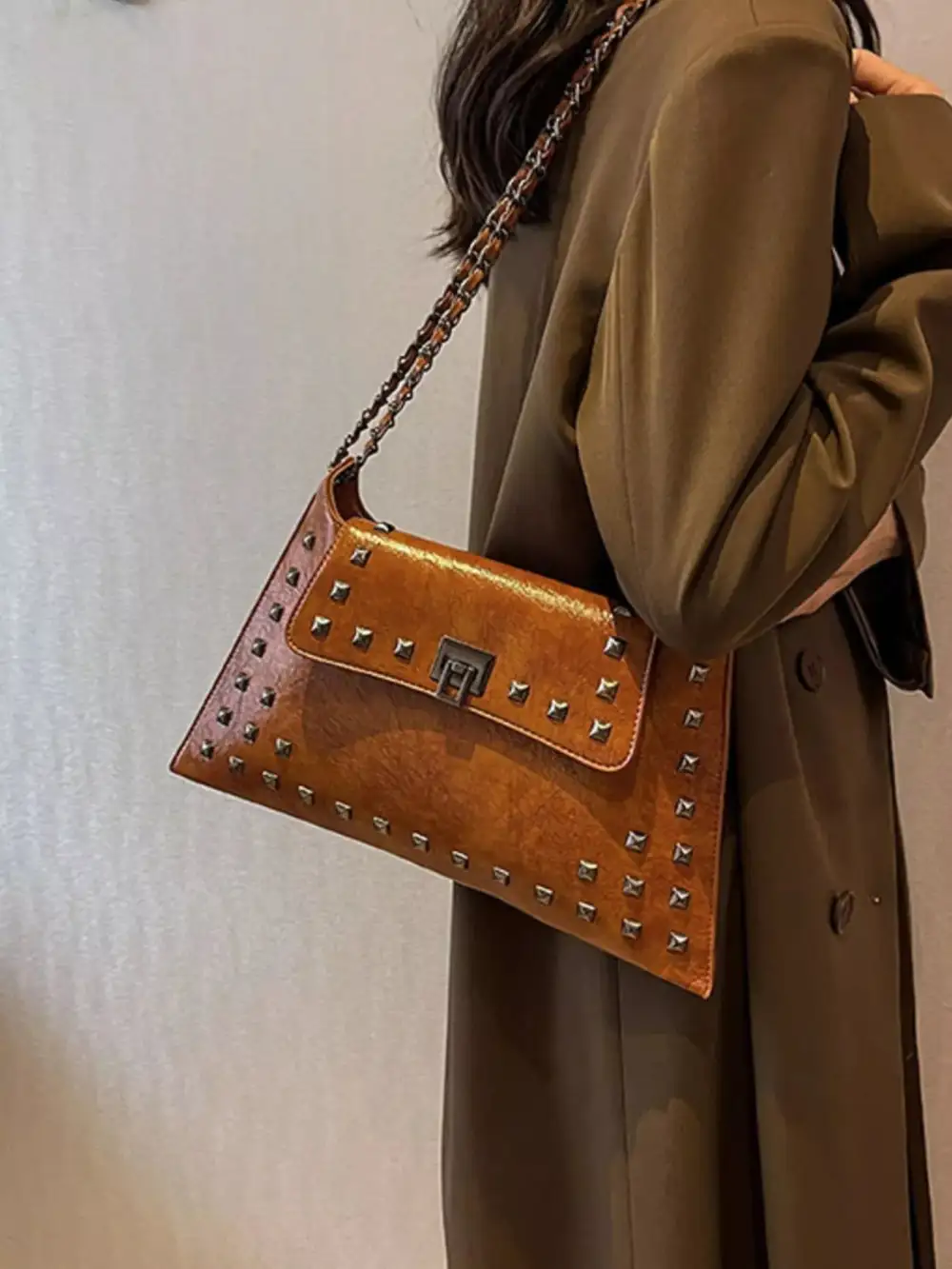 Studded Flap Chain Shoulder Bag