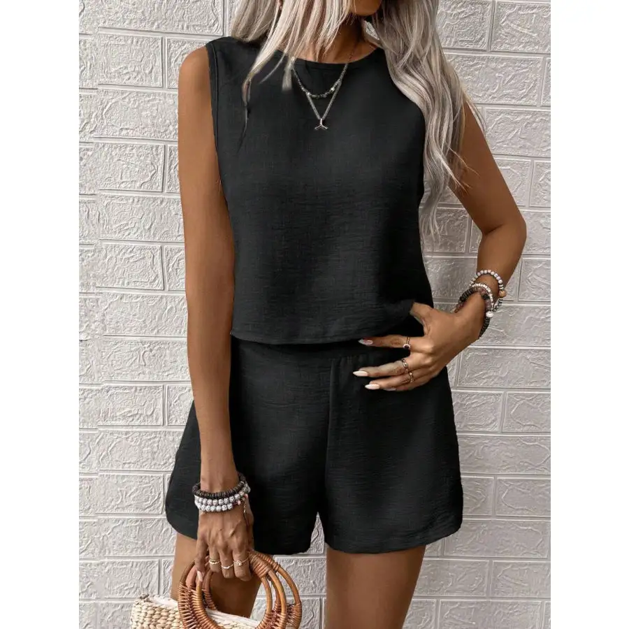Round Neck Sleeveless Top and Shorts Set