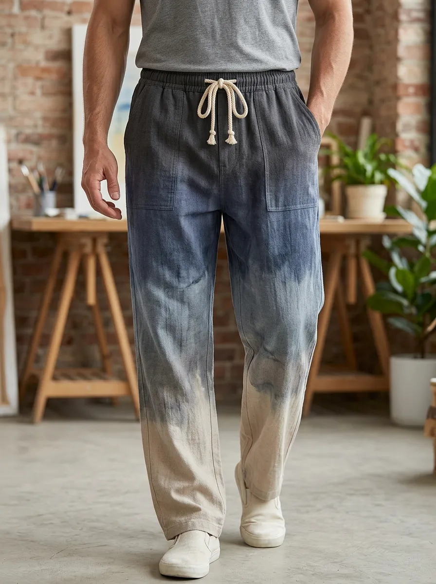 Men's Casual Beach Style Ombre Dip-Dye Printed Pants