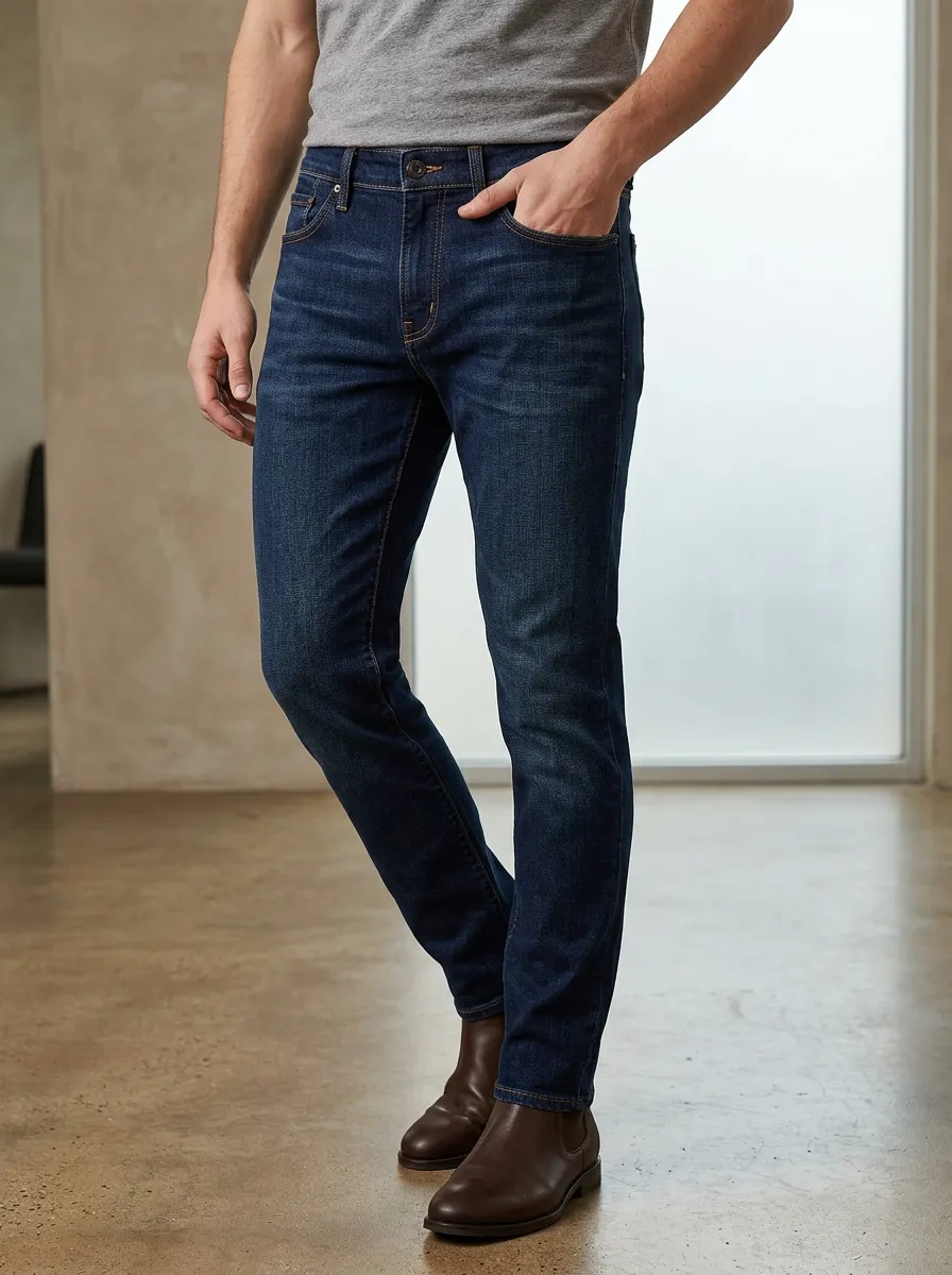 Men's Slim Fit Jeans with Zip Fly Detail