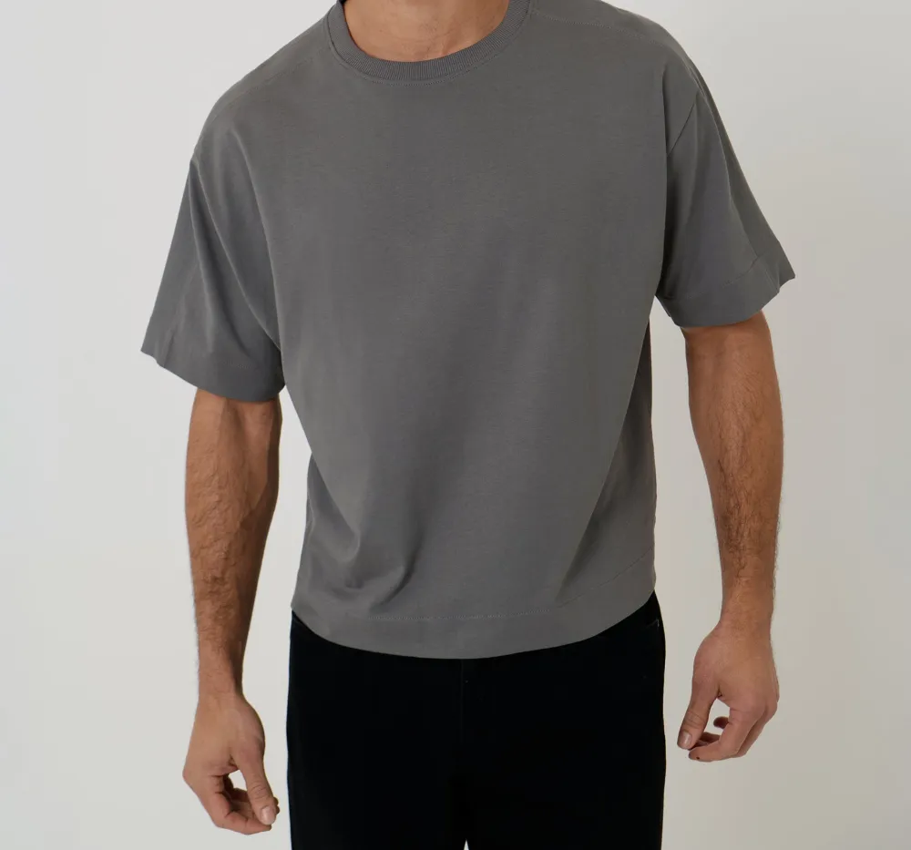 Men's Slate Gray Boxy Relaxed-Fit Cotton T-Shirt