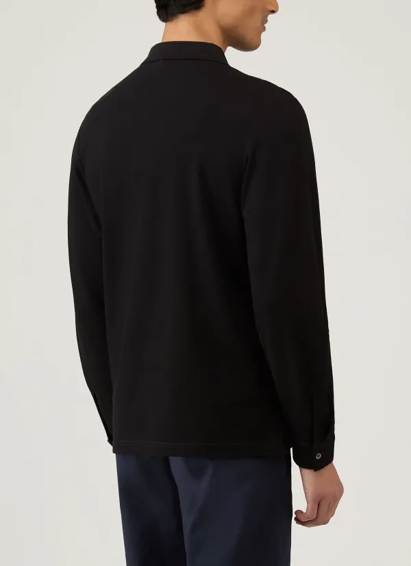Streamlined Everyday Slim Fit Cotton Pique Long Sleeve Polo Shirt
