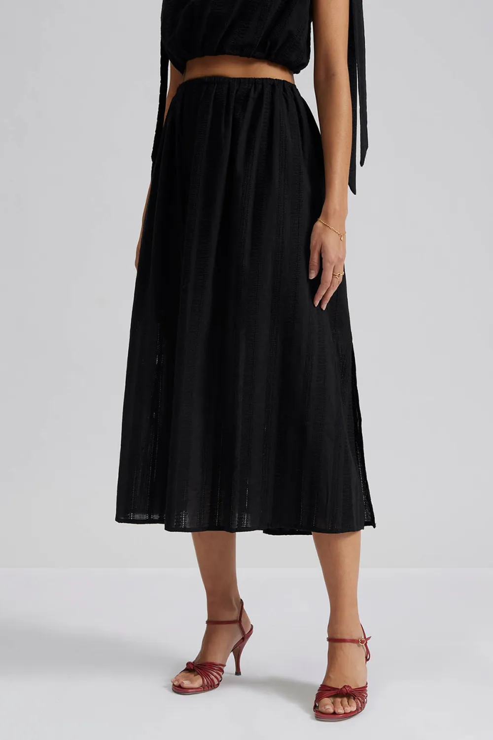 Embroidered Chiffon Midi Skirt