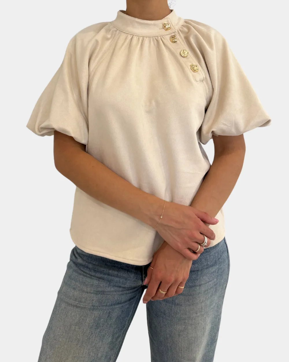 Button Accent Suede Top