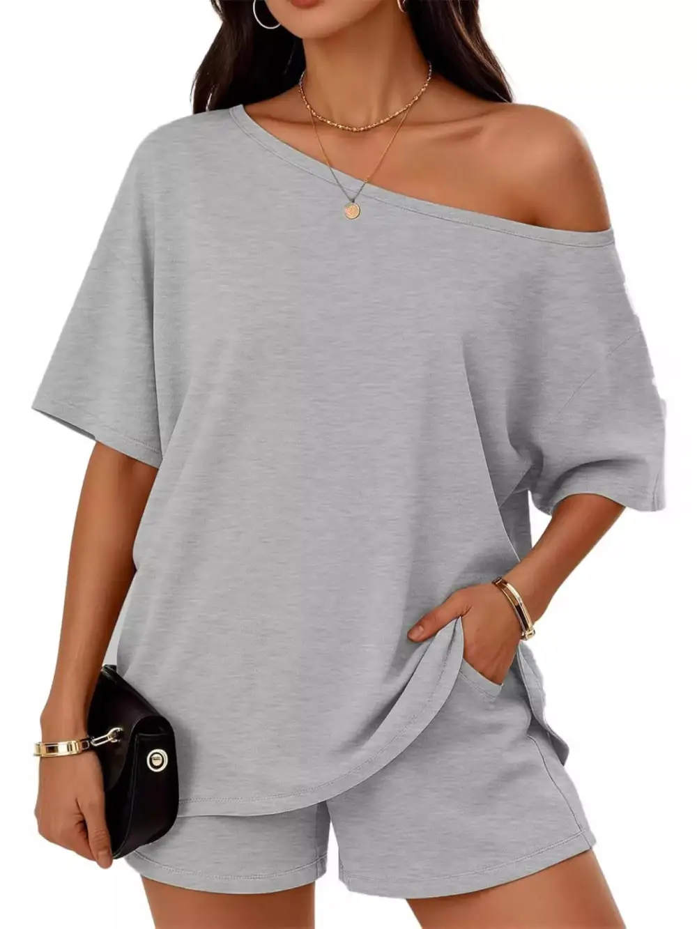 Boat Neck Tee Shorts Set