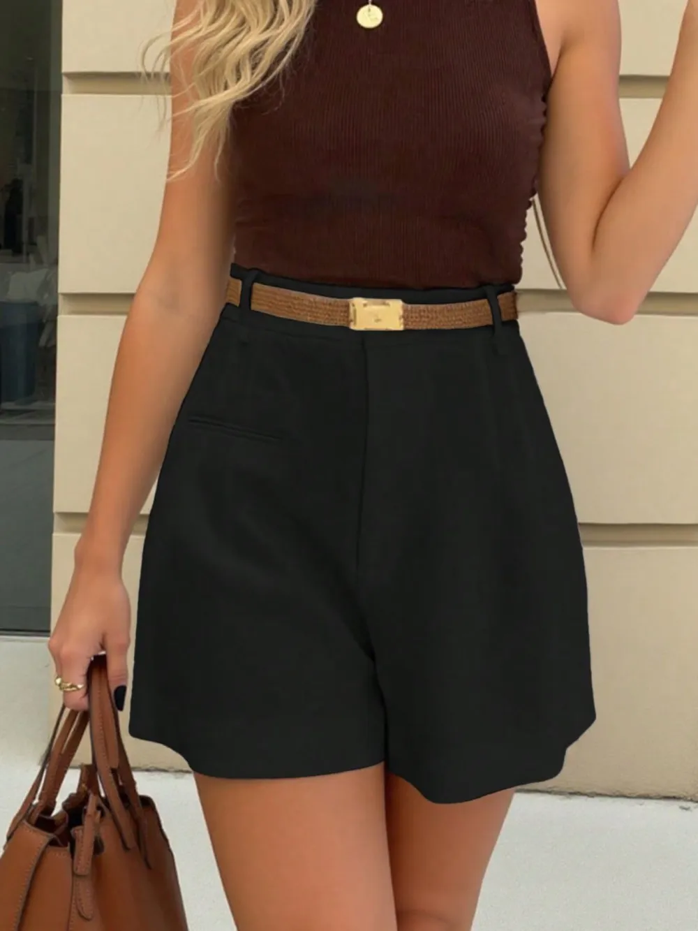 Textured High Waist Shorts
