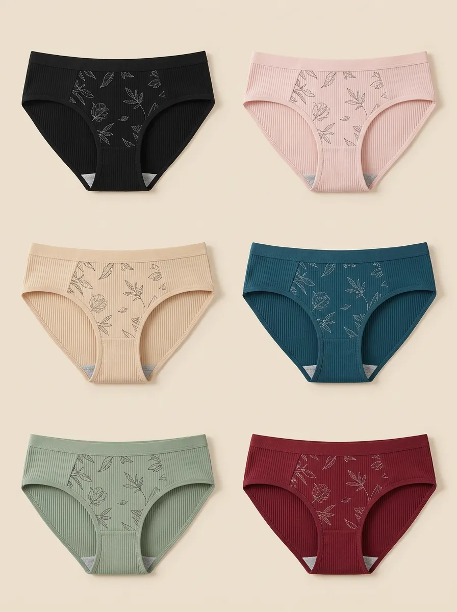Women's Everyday Floral Ribbed Mid-Rise Briefs 6-Pack