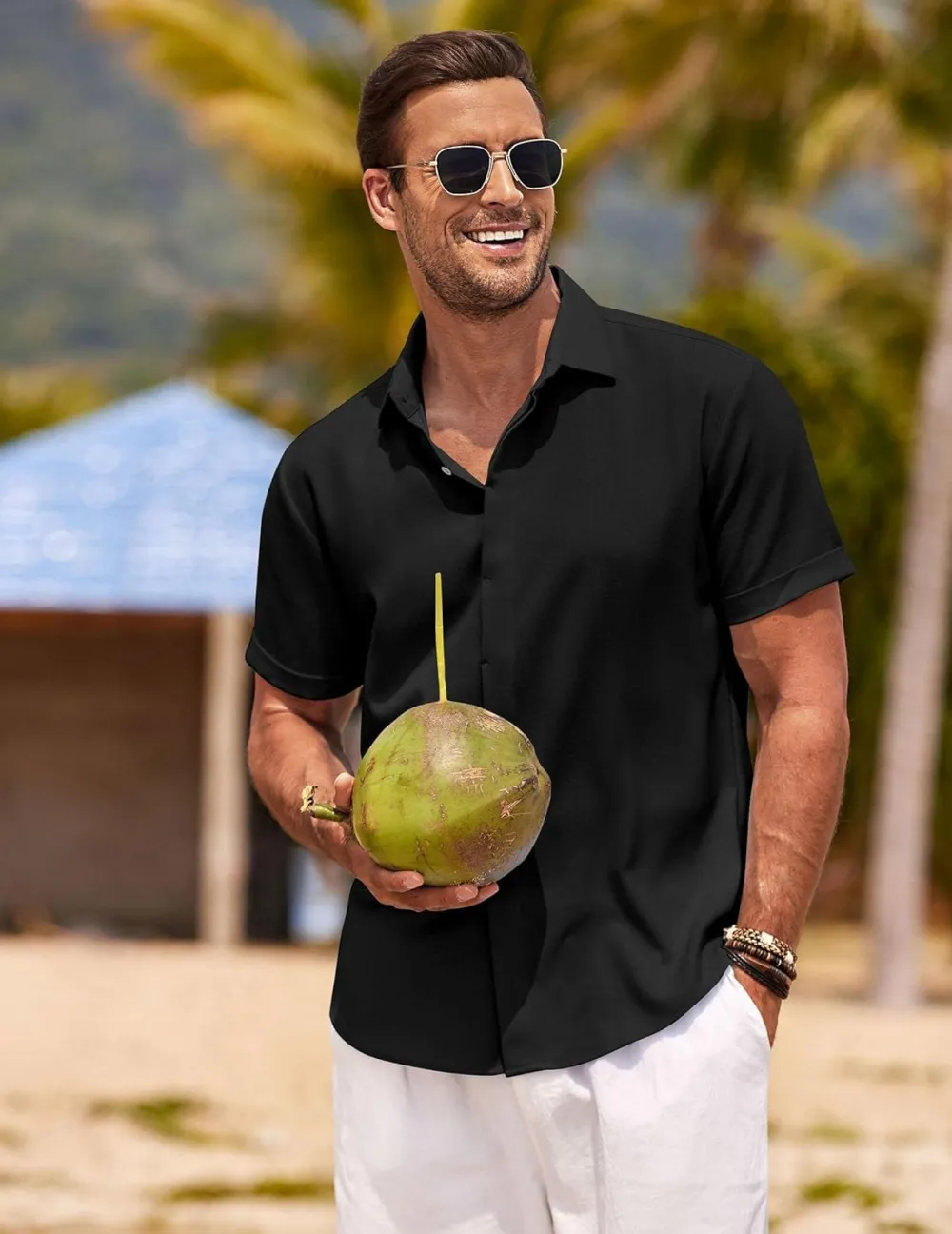 Men's Linen Shirts Short Sleeve Casual Shirts Button Down Shirt for Men Beach Summer Wedding Shirt