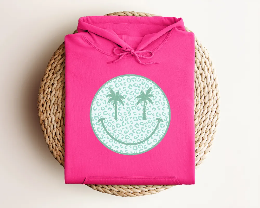 Palm Tree Smiley Graphic Pullover Hoodie