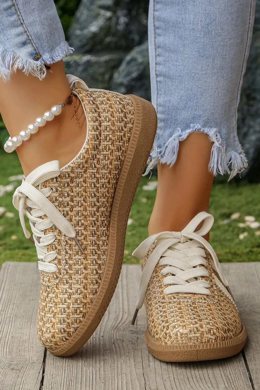Woven Lace-Up Casual Sneakers
