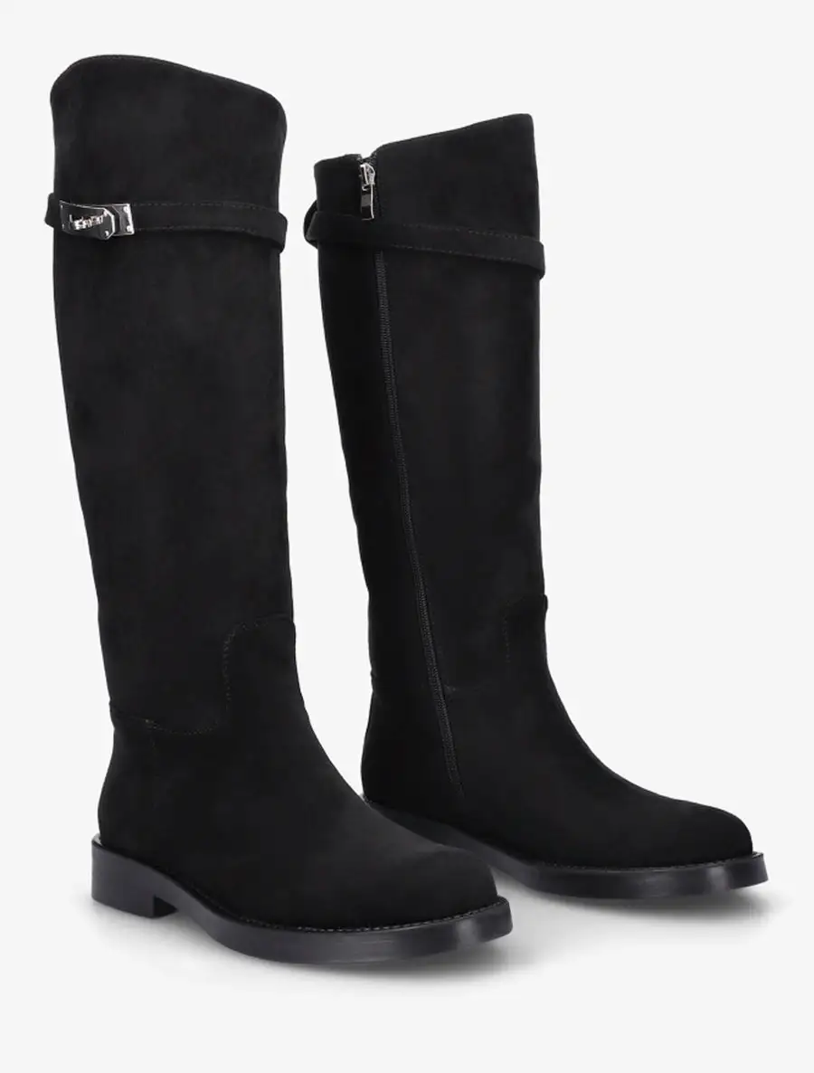 Modern Riding Strap Detail Buckle Detail Block Heel Knee High Boots