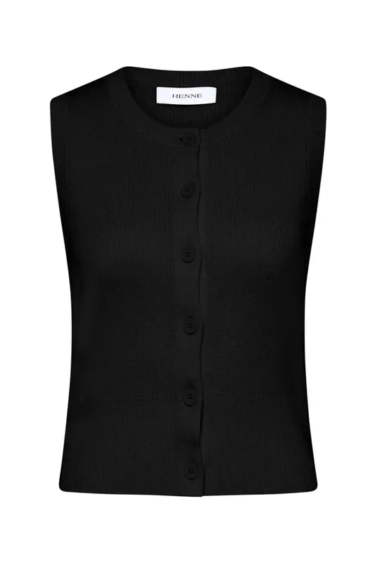 Black Cropped Button Front Knit Vest