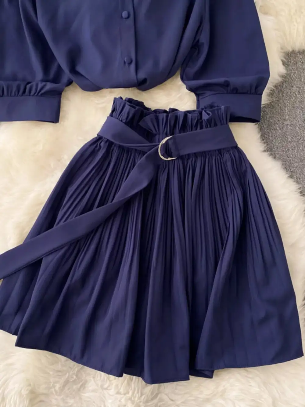 Puff Sleeve Pleated Coordinated Set