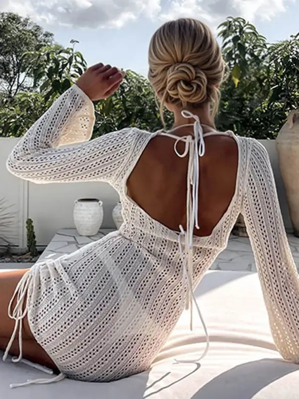 Beach Cutout Side Tie Backless Mini Dress