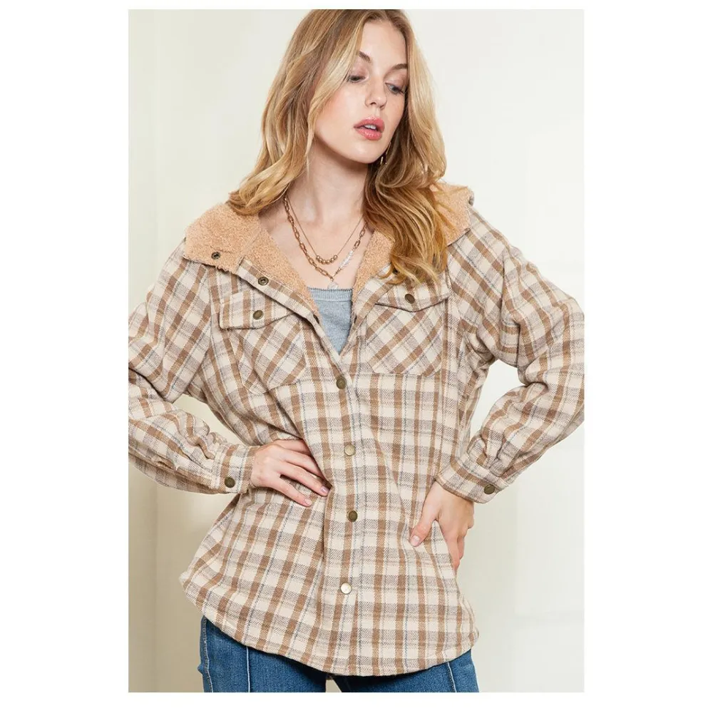 Women's Plaid Hooded Jacket: Casual Vintage Soft Fitted - Autumn/Winter