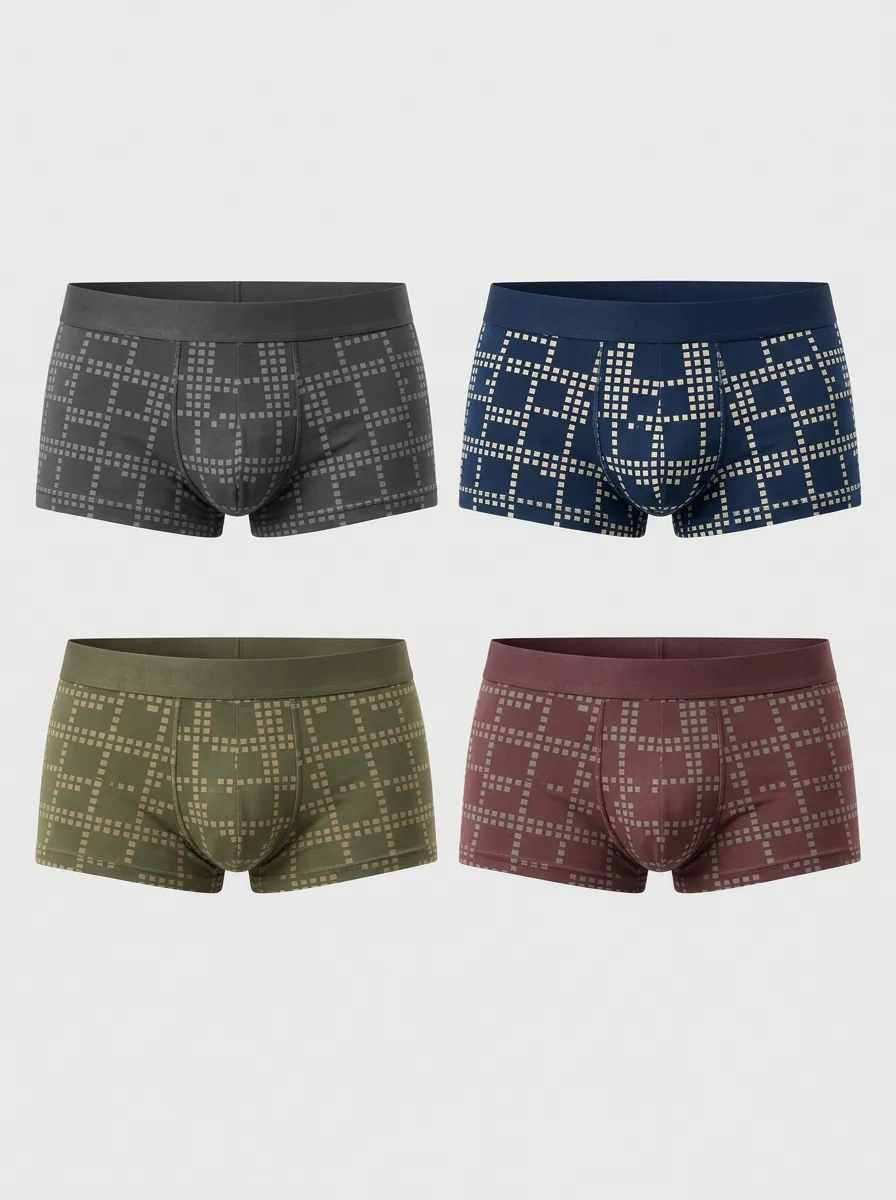 Men's Navy Plaid Stretch Waist Boxer Briefs 4-Pack