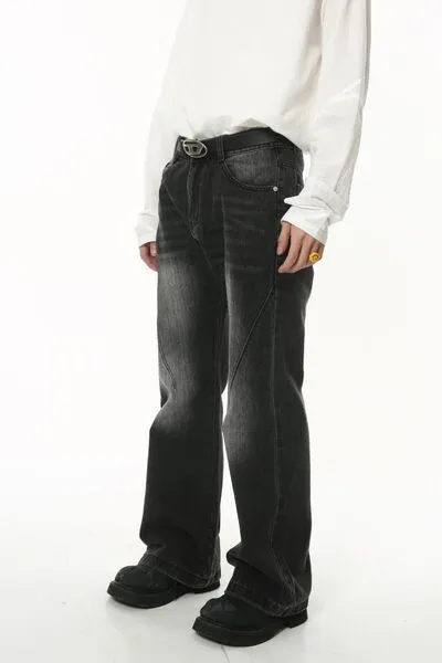 Flexible Washed Pocketed Stretch Straight Leg Jeans