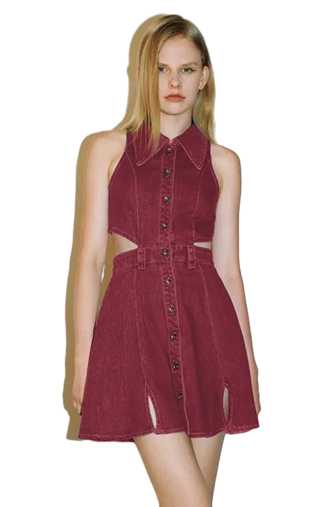 Cut-Out Sleeveless Denim Dress