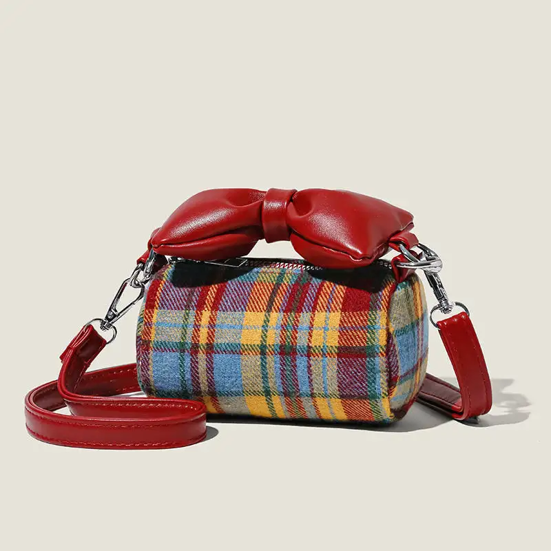 Checkered Bow Casual Crossbody Bag