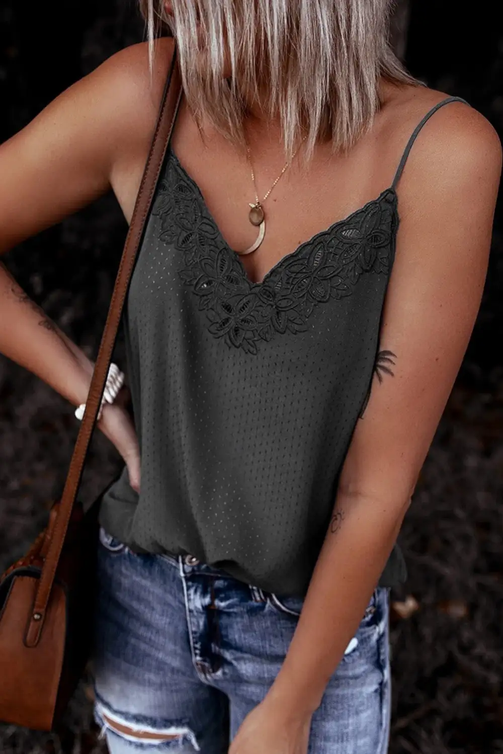 Crochet V Neckline Slip Tank Top