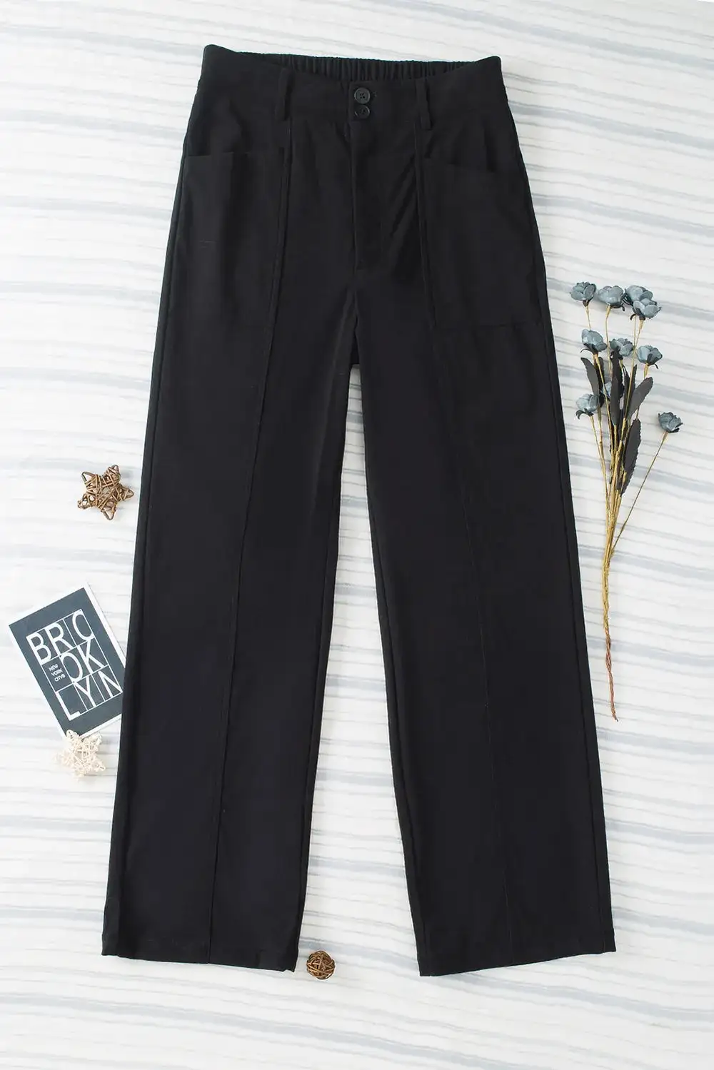 Layered High Waist Straight Leg Pants