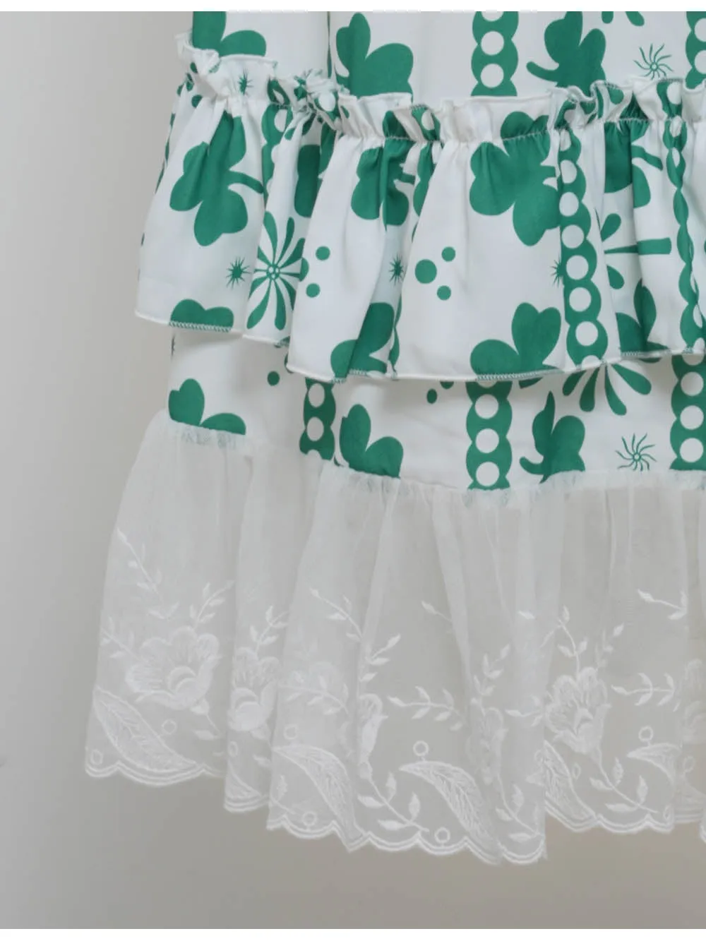 St Patrick Day Clover Ruffle Lace Hem Maxi Skirt
