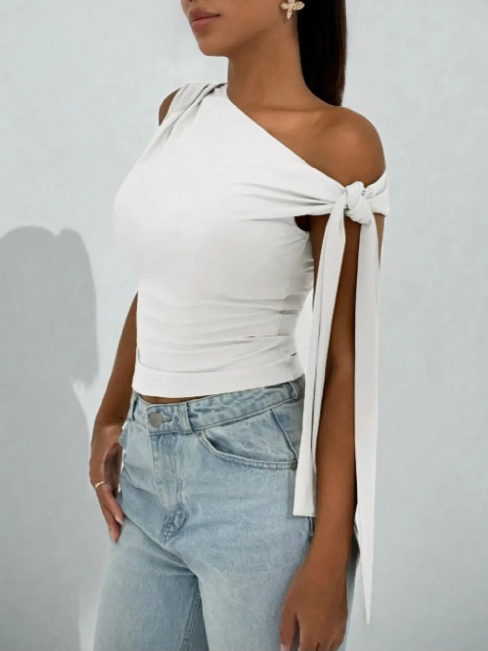 Textured One Shoulder Top