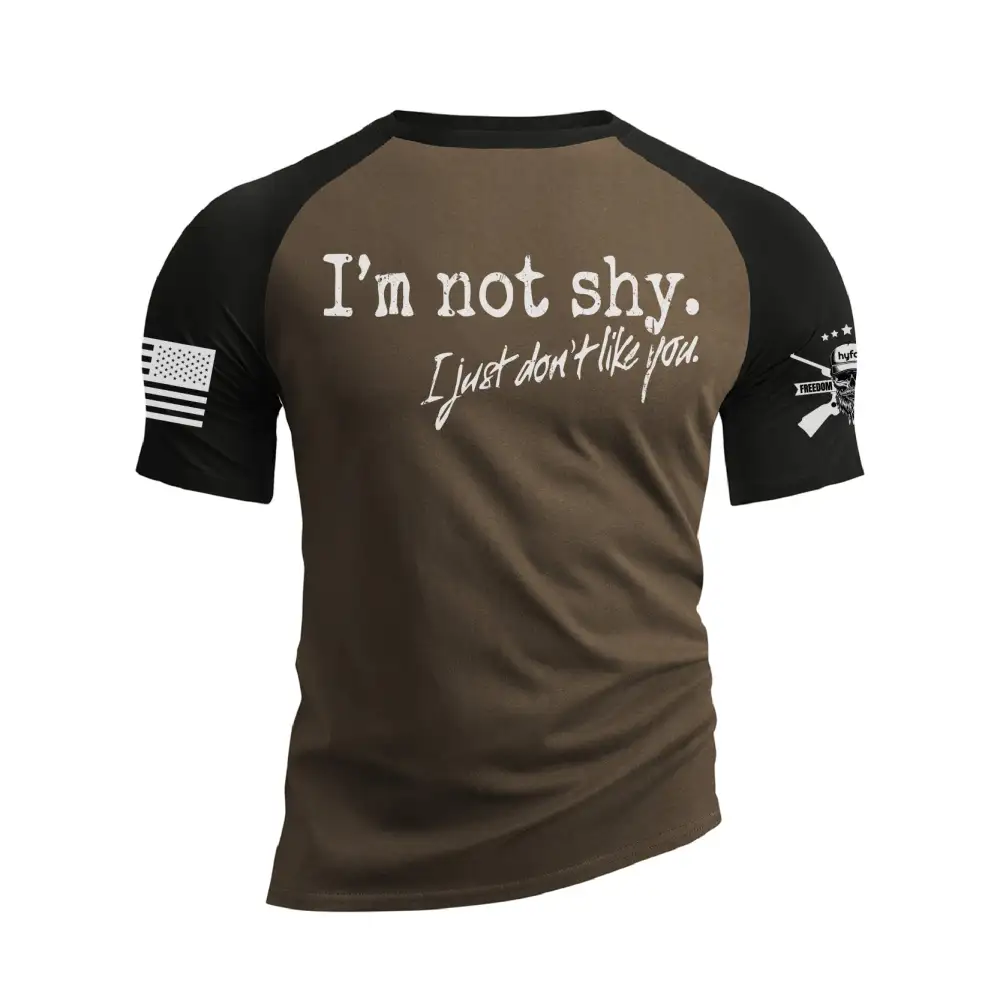I AM NOT SHY RAGLAN GRAPHIC TEE