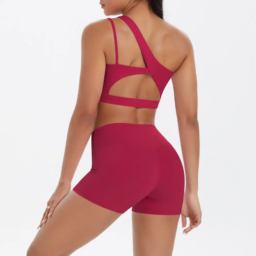 One-Shoulder Backless Bra, Vest and Shorts Active Set
