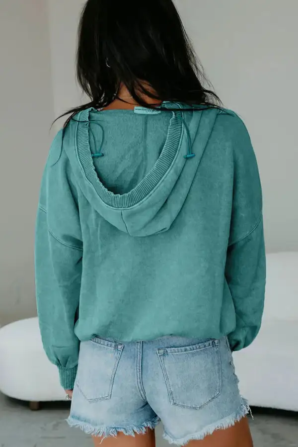 Relaxed Mineral Wash Pocket Detail Zip Detail Hoodie