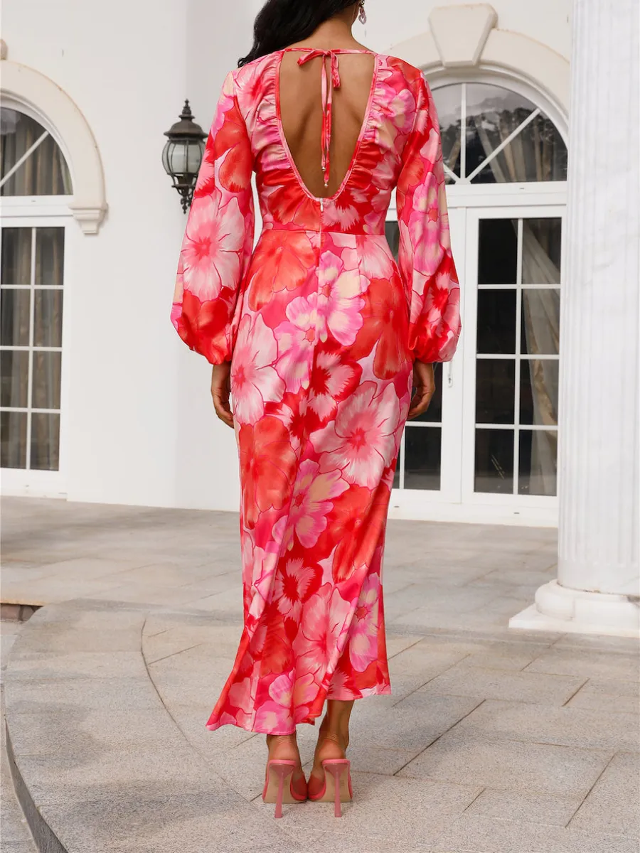 Print Balloon Sleeve Maxi Dress
