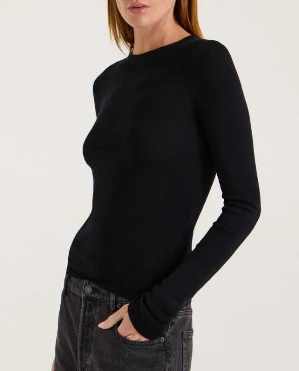 Black Merino Boat Neck Top