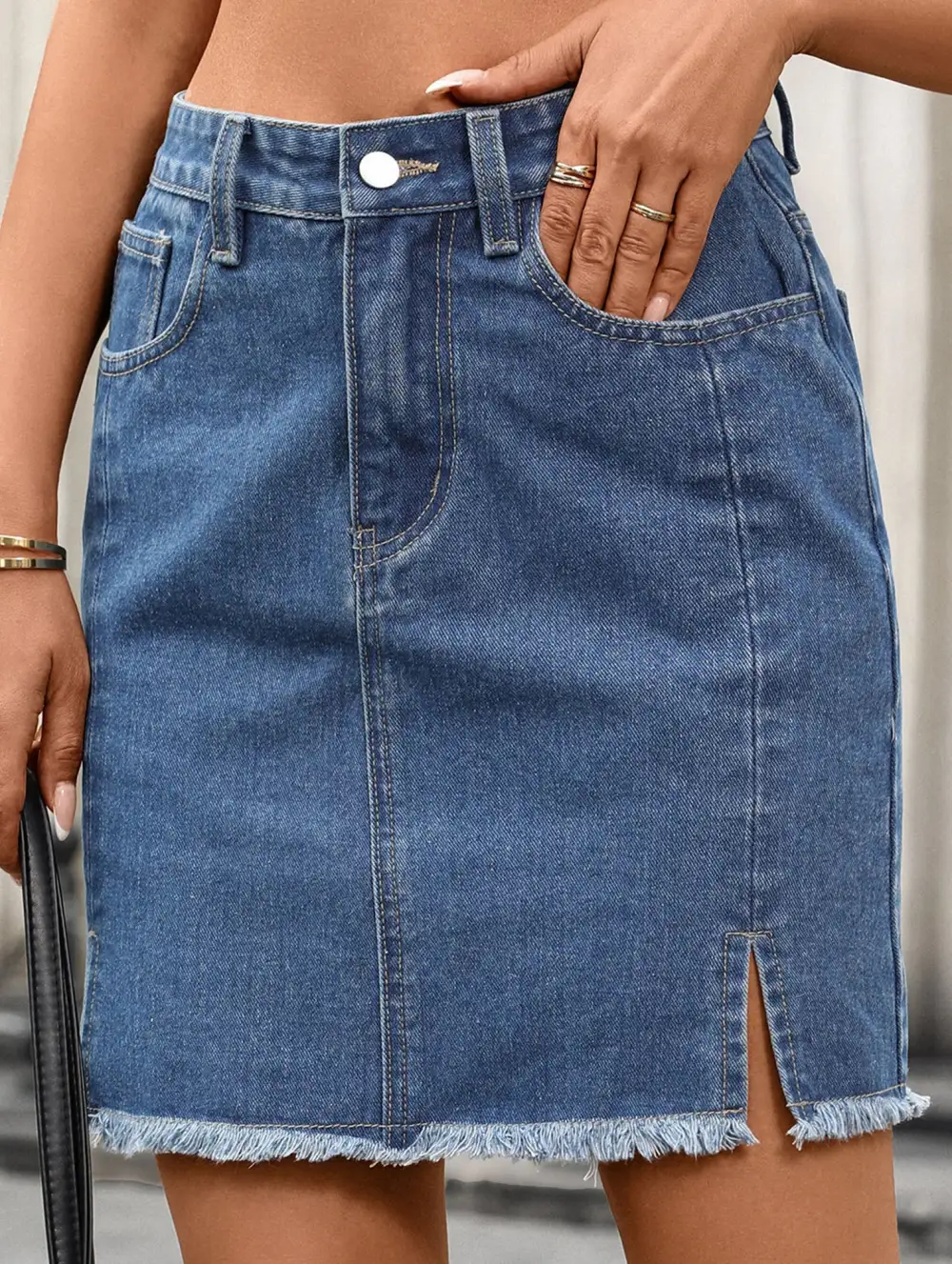 Washed Slit Denim Mini Skirt