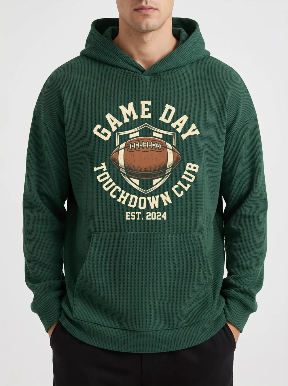 Men's American Football Game Day Touchdown Club Printed Waffle Hoodie