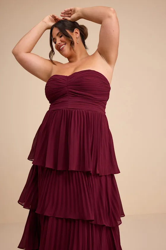 Seriously Sensational Light Pink Strapless Tiered Maxi Dress