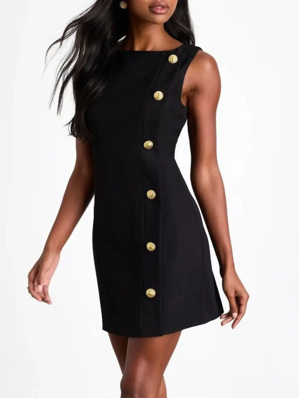 Polished Detail Sleeveless Mini Dress